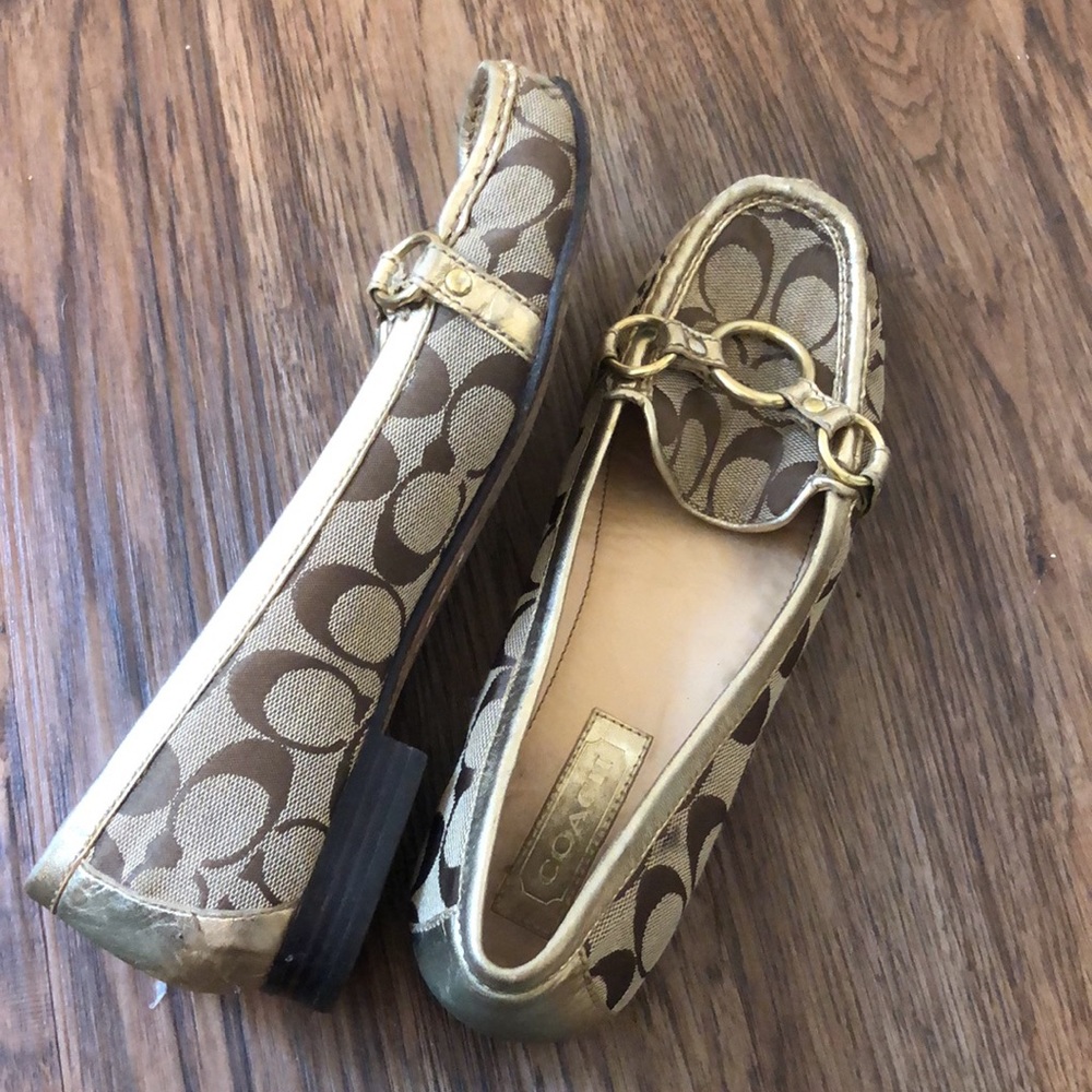 Vintage Coach loafers, gold/brown with gold hardware, size 9 - Picture 14 of 15